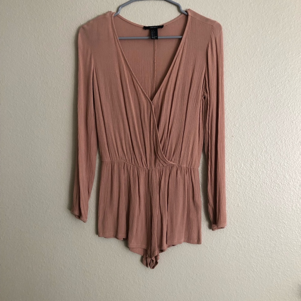 Blush crepe long sleeve romper